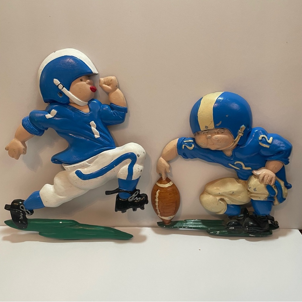 Vintage Homco Metal Football Players Wall Hangings #1254 1976 USA ..